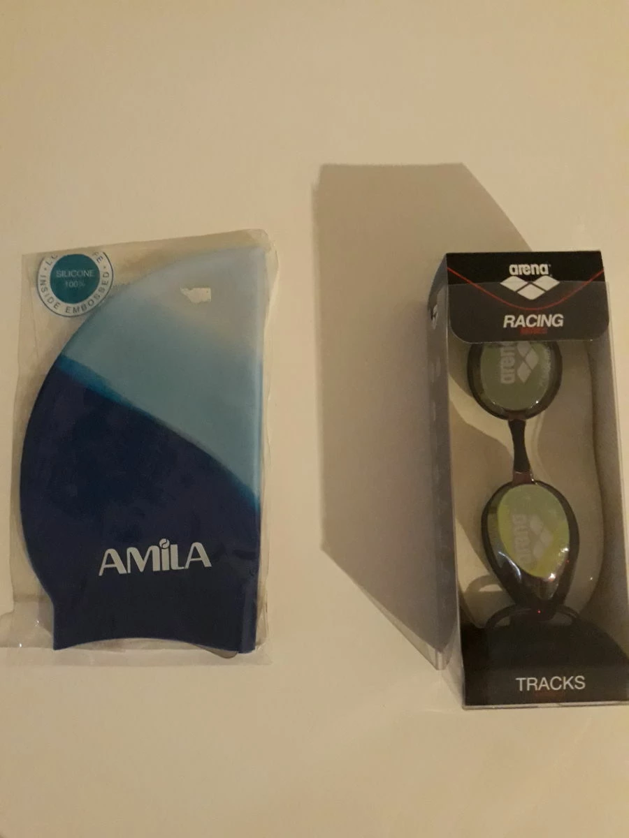 Γυαλάκια Arena Racing Series, Tracks Mirror και σκουφάκι κολύμβησης Amila, ΑΧΡΗΣΙΜΟΠΟΙΗΤΑ, ΤΟΥ ΚΟΥΤΙΟΥ!